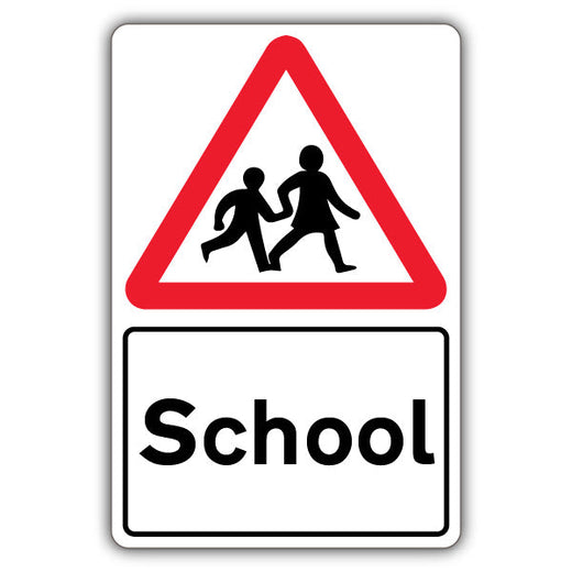 School children crossing warning triangle sign