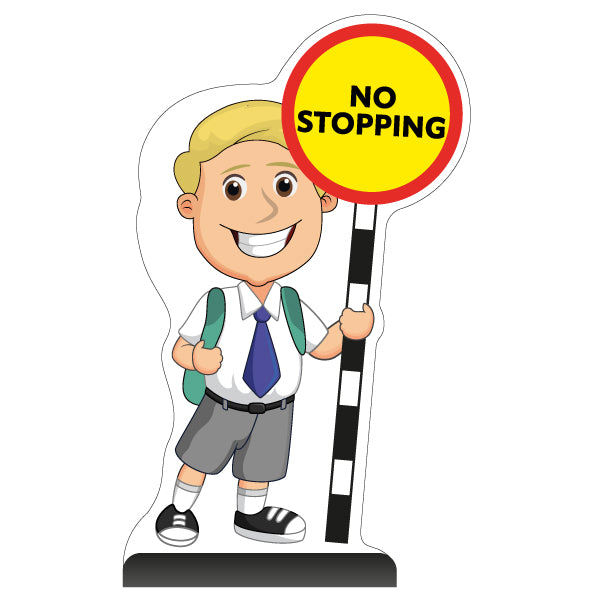 School Kid Cut Out Pavement Sign – Finn – No Stopping