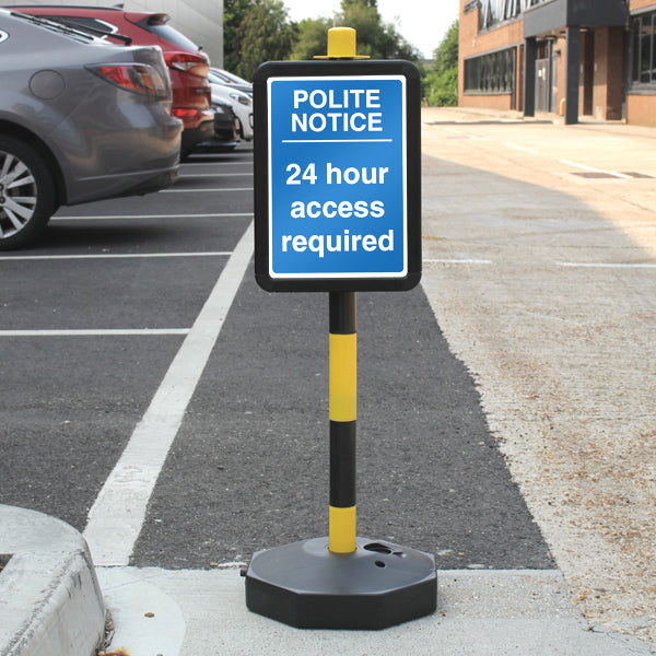 Temporary Signpost – Polite Notice 24 Hour Access Required – Blue