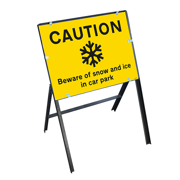 Caution Beware Of Snow and Ice In Car Park with Stanchion Frame