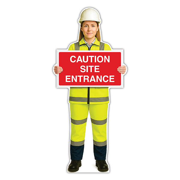 Life-Size Construction Worker Sign – Sofia – Caution Site Entrance