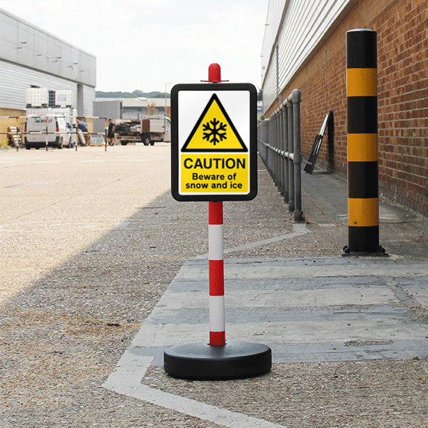 Temporary Signpost – Caution Beware Of Snow and Ice