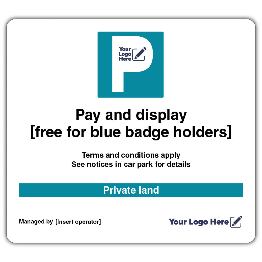 Pay and Display Free for Blue Badge Holders – Large Landscape
