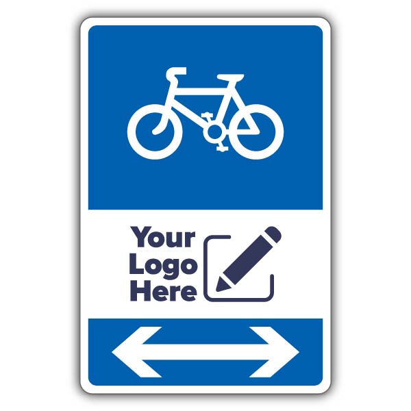 Bicycle Parking Icon Blue Arrow Left/Right – Add Your Logo