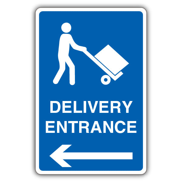 Delivery Entrance – Mandatory Loading Vehicle – Blue Arrow Left