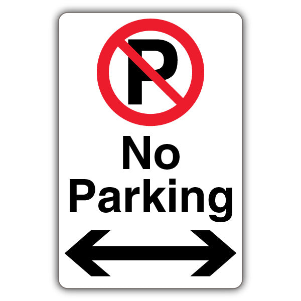 No Parking – Prohibition Symbol With ‘P’ – Black Arrow Left/Right
