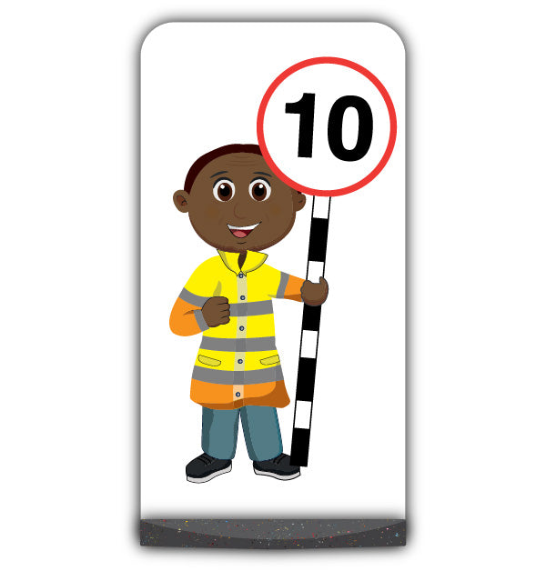 Lollipop Person Flat Panel Pavement Sign – Omari – 10 mph