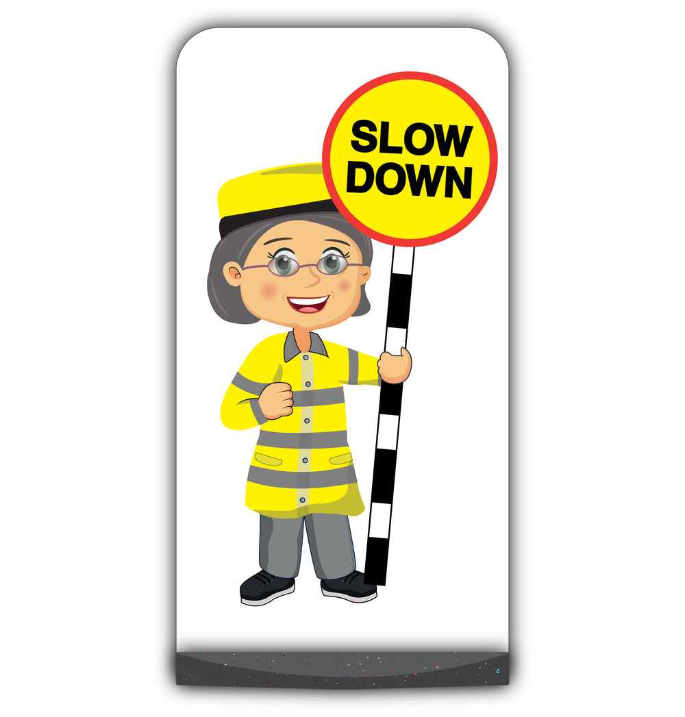 Lollipop Person Flat Panel Pavement Sign – Lisa – Slow Down