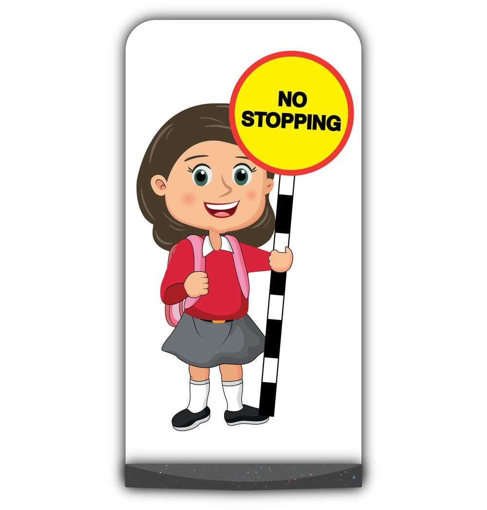 School Kid Flat Panel Pavement Sign – Mollie – No Stopping – Red Uniform