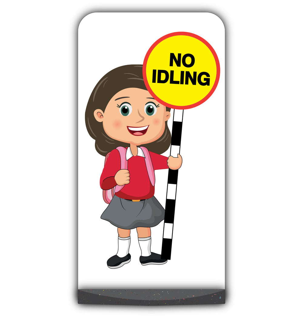 School Kid Flat Panel Pavement Sign – Mollie – No Idling – Red Uniform