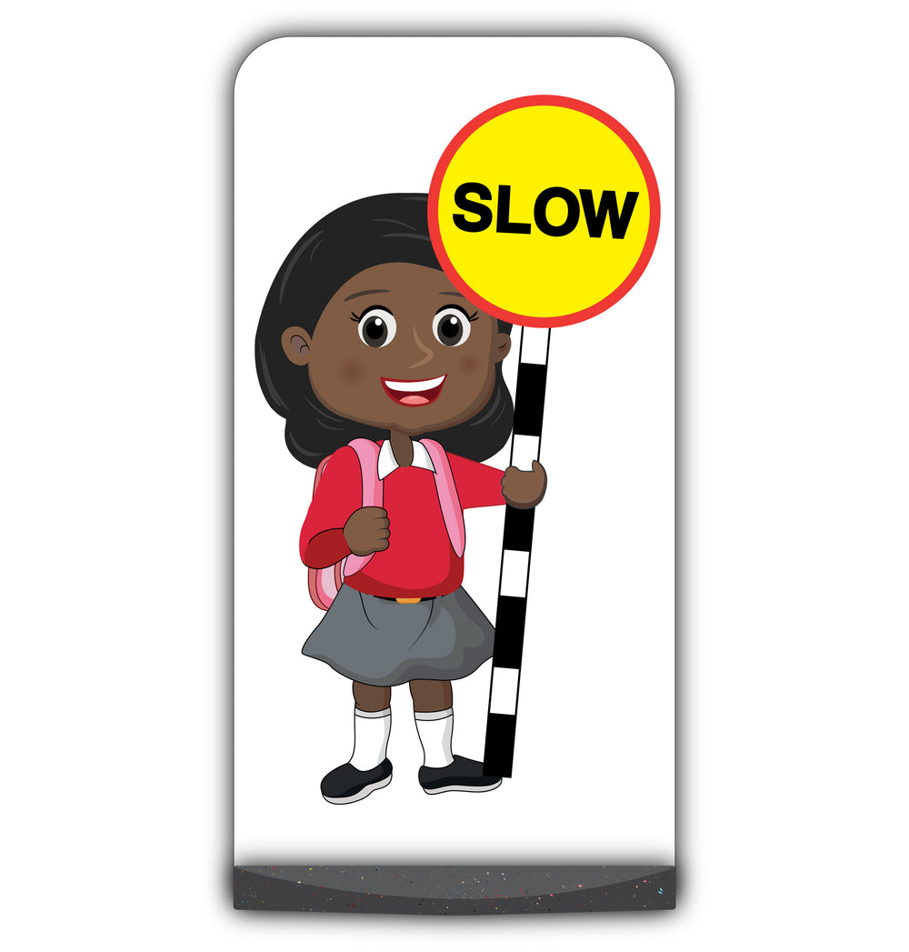 School Kid Flat Panel Pavement Sign – Naomi – Slow – Red Uniform