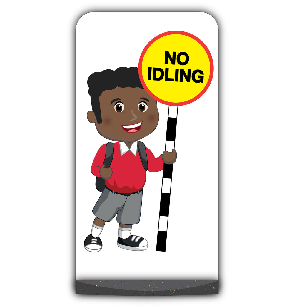 School Kid Flat Panel Pavement Sign – Toby – No Idling – Red Uniform