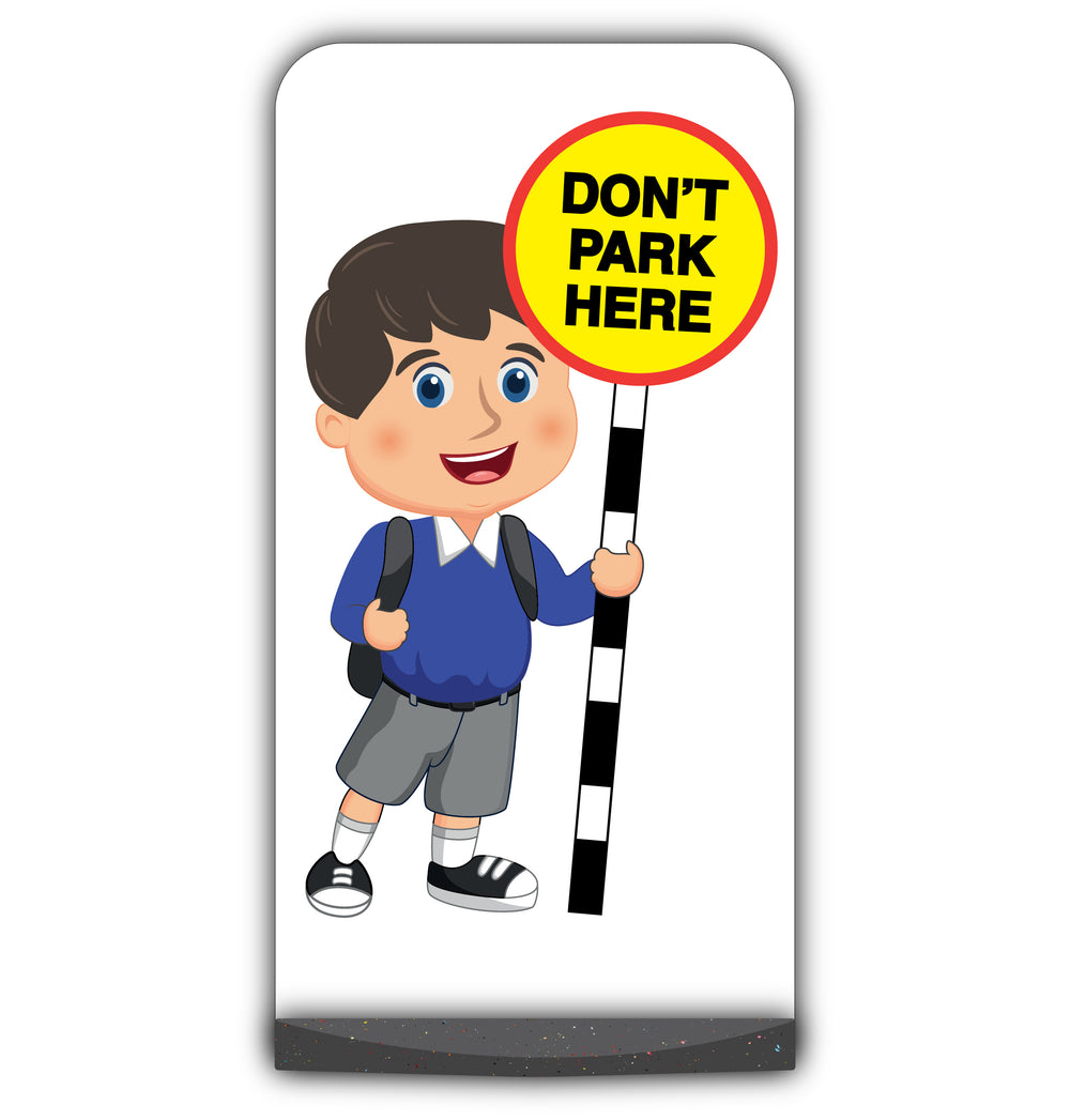 School Kid Flat Panel Pavement Sign – Charlie – Don’t Park Here – Blue Uniform