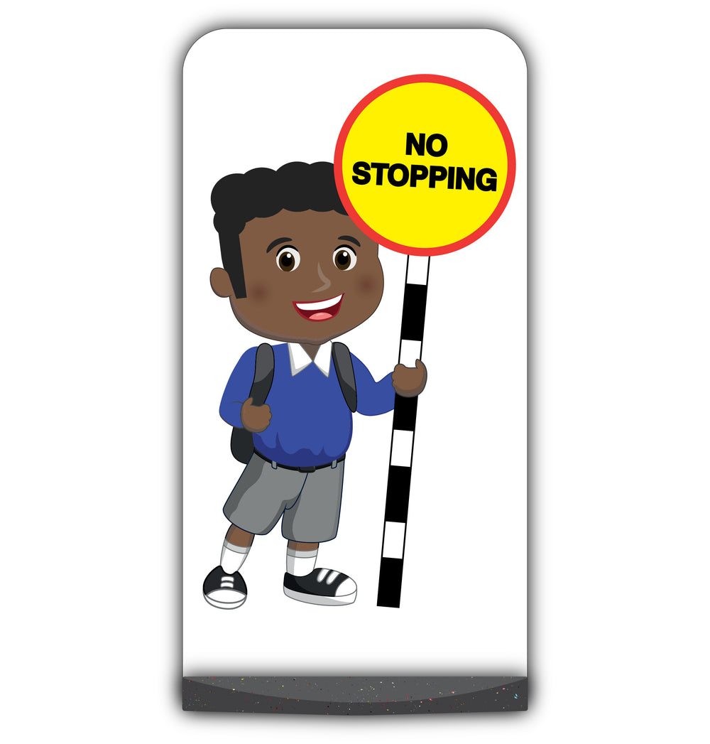 School Kid Flat Panel Pavement Sign – Toby – No Stopping – Blue Uniform