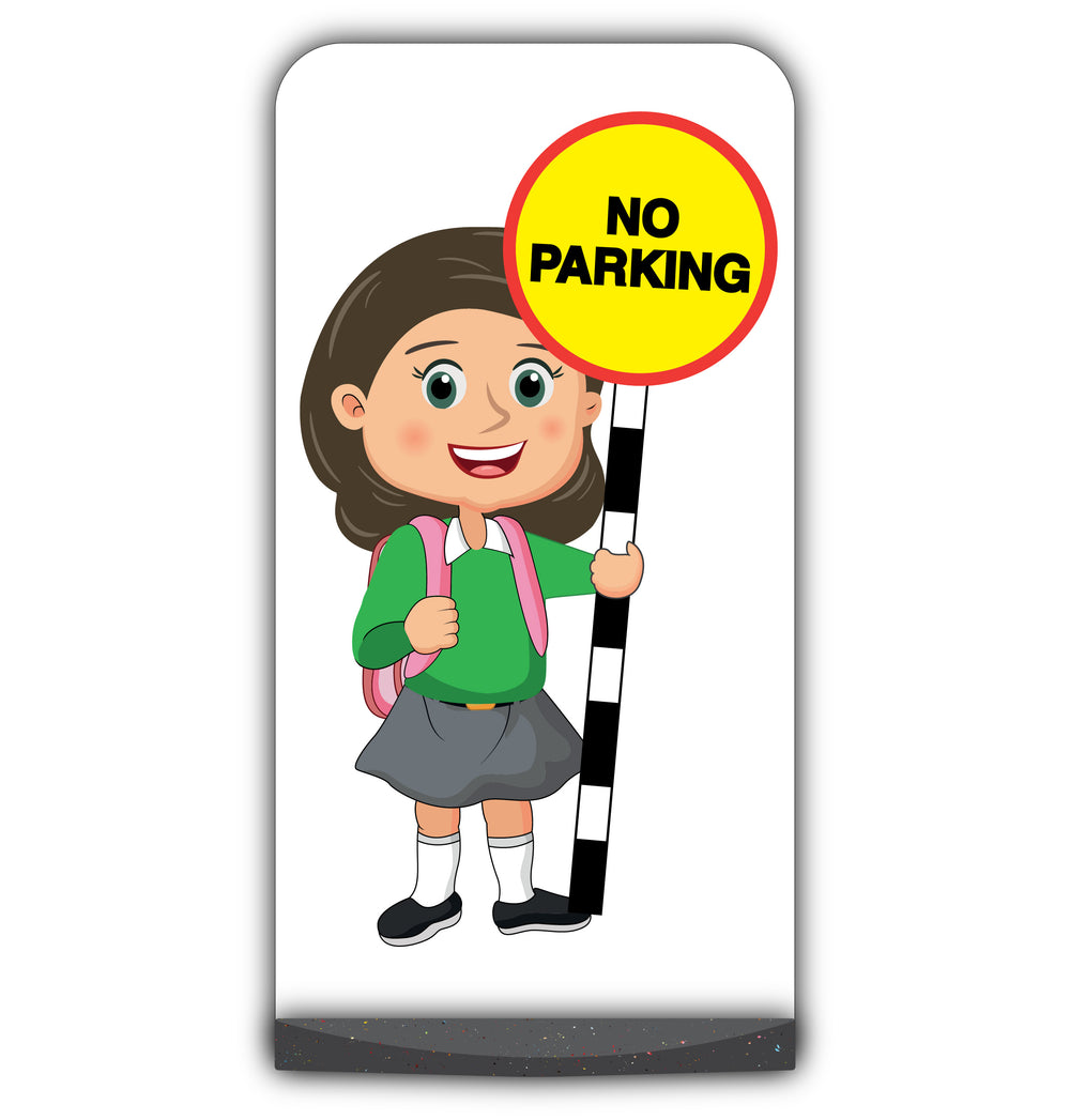 School Kid Flat Panel Pavement Sign – Mollie – No Parking – Green Uniform
