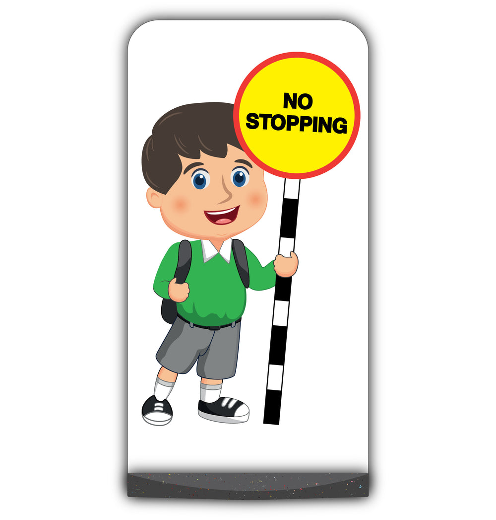 School Kid Flat Panel Pavement Sign – Charlie – No Stopping – Green Uniform