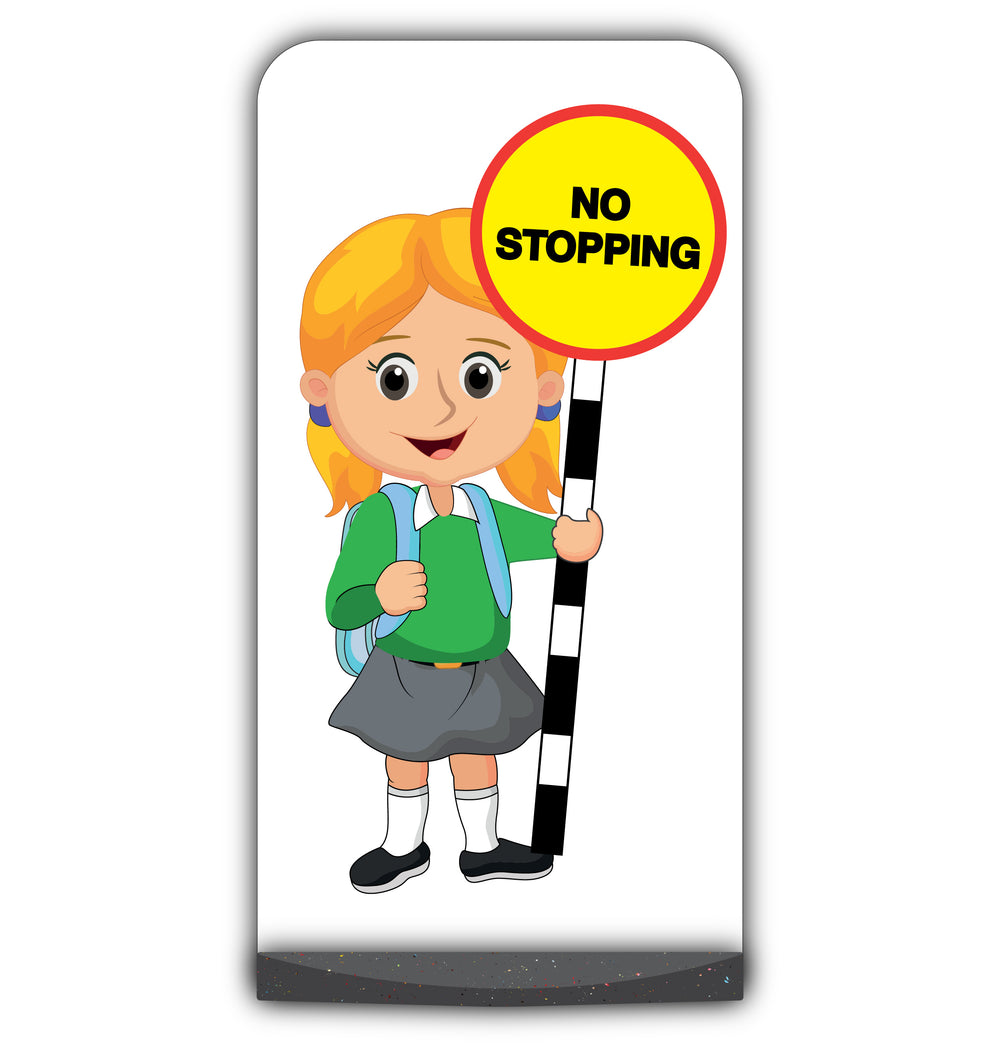 School Kid Flat Panel Pavement Sign – Jess – No Stopping – Green Uniform