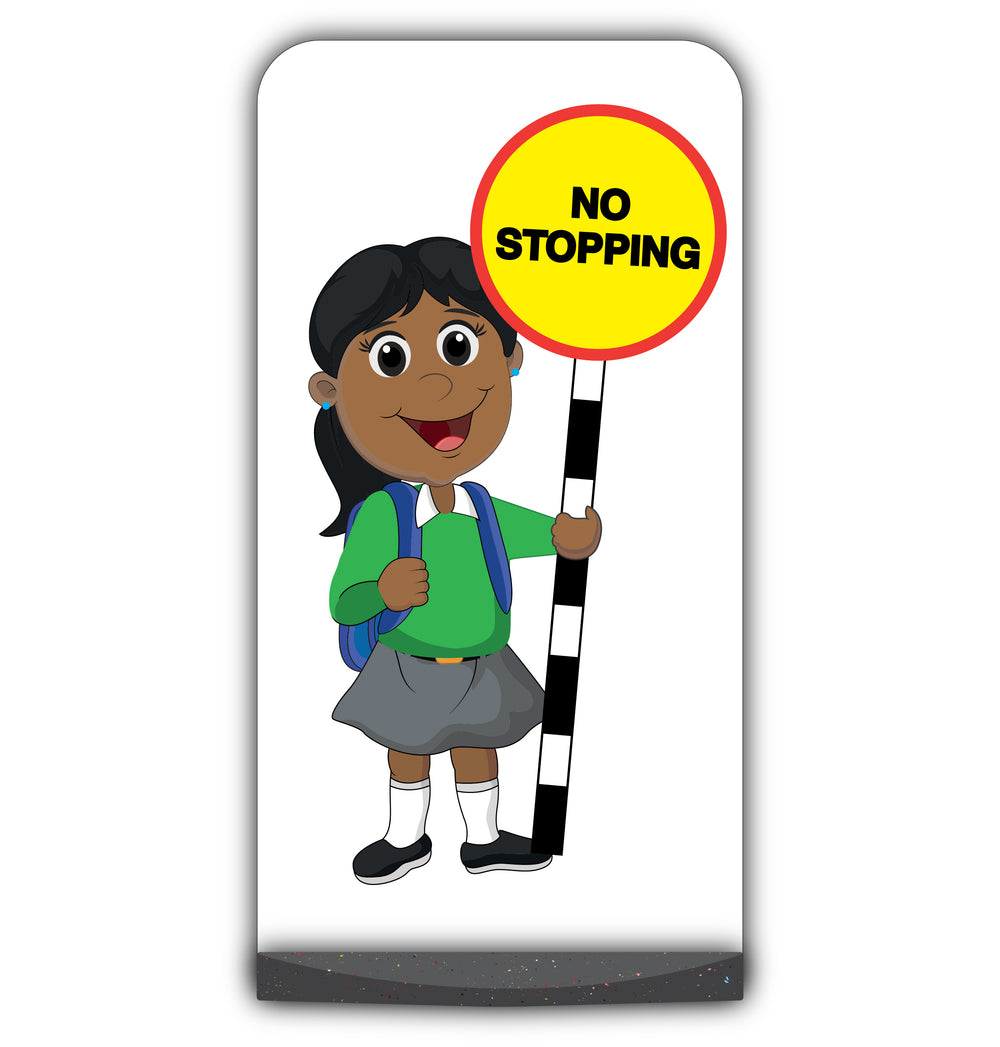 School Kid Flat Panel Pavement Sign – Ruby – No Stopping – Green Uniform
