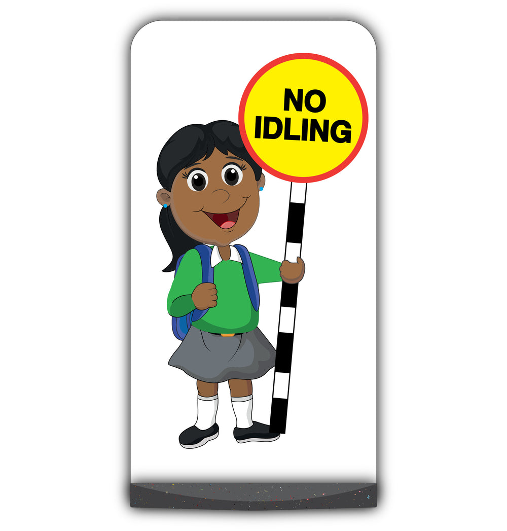 School Kid Flat Panel Pavement Sign – Ruby – No Idling – Green Uniform