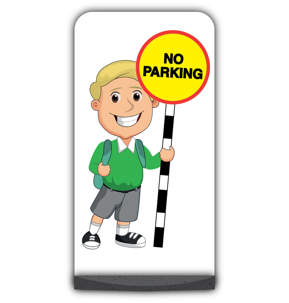 School Kid Flat Panel Pavement Sign – Finn – No Parking – Green Uniform
