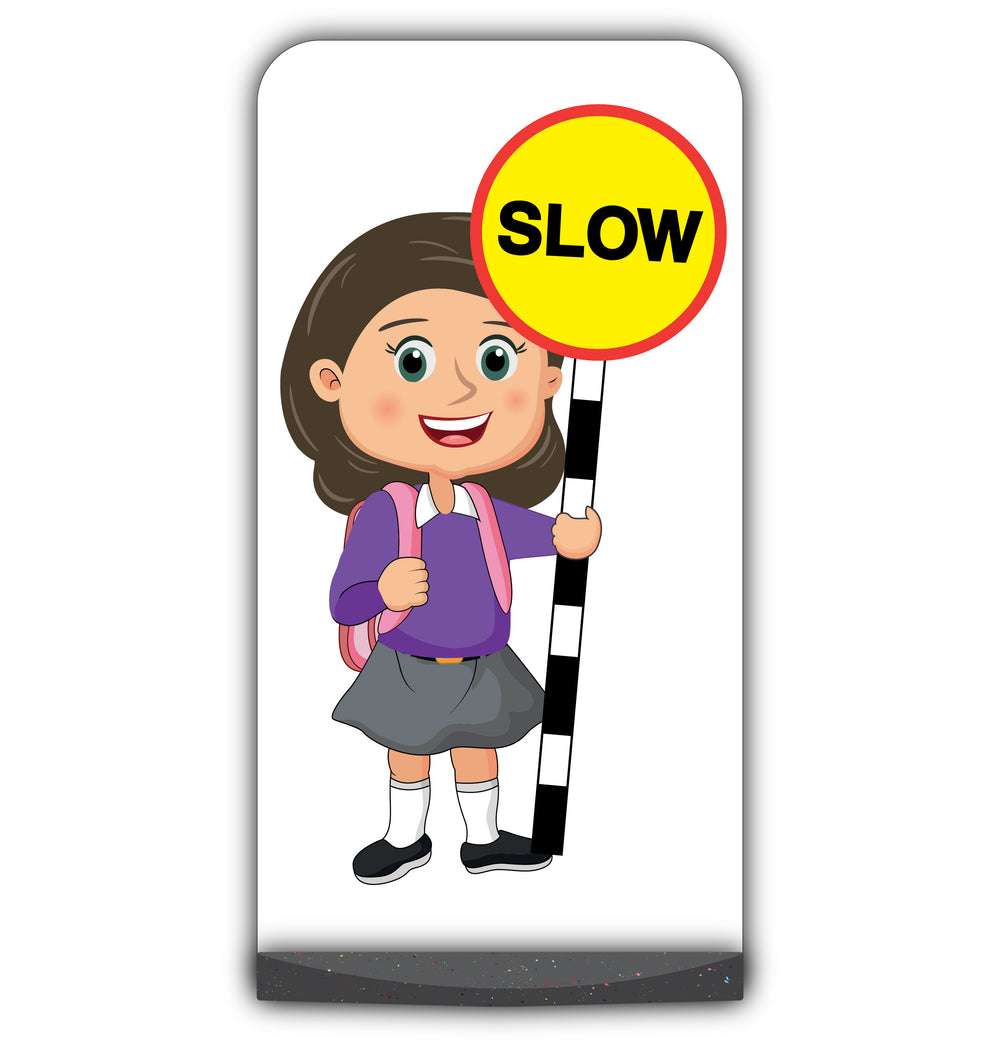 School Kid Flat Panel Pavement Sign – Mollie – Slow – Purple Uniform