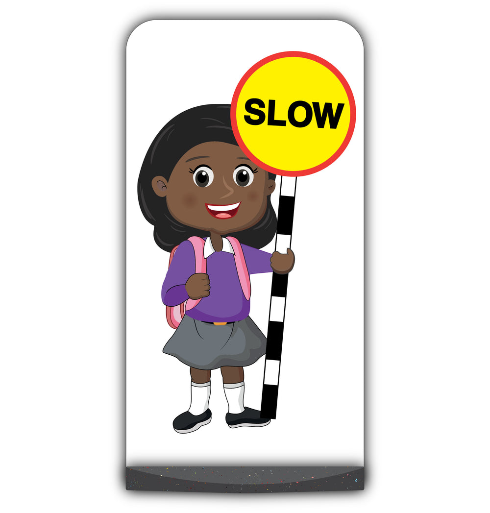School Kid Flat Panel Pavement Sign – Naomi – Slow – Purple Uniform
