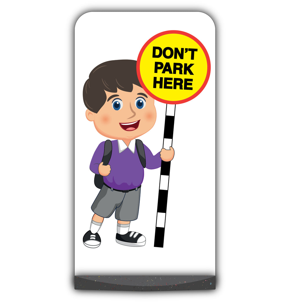 School Kid Flat Panel Pavement Sign – Charlie – Don’t Park Here – Purple Uniform