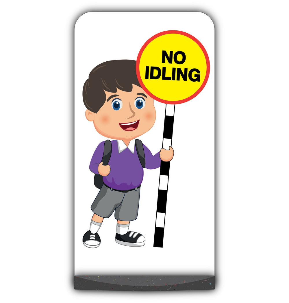 School Kid Flat Panel Pavement Sign – Charlie – No Idling – Purple Uniform
