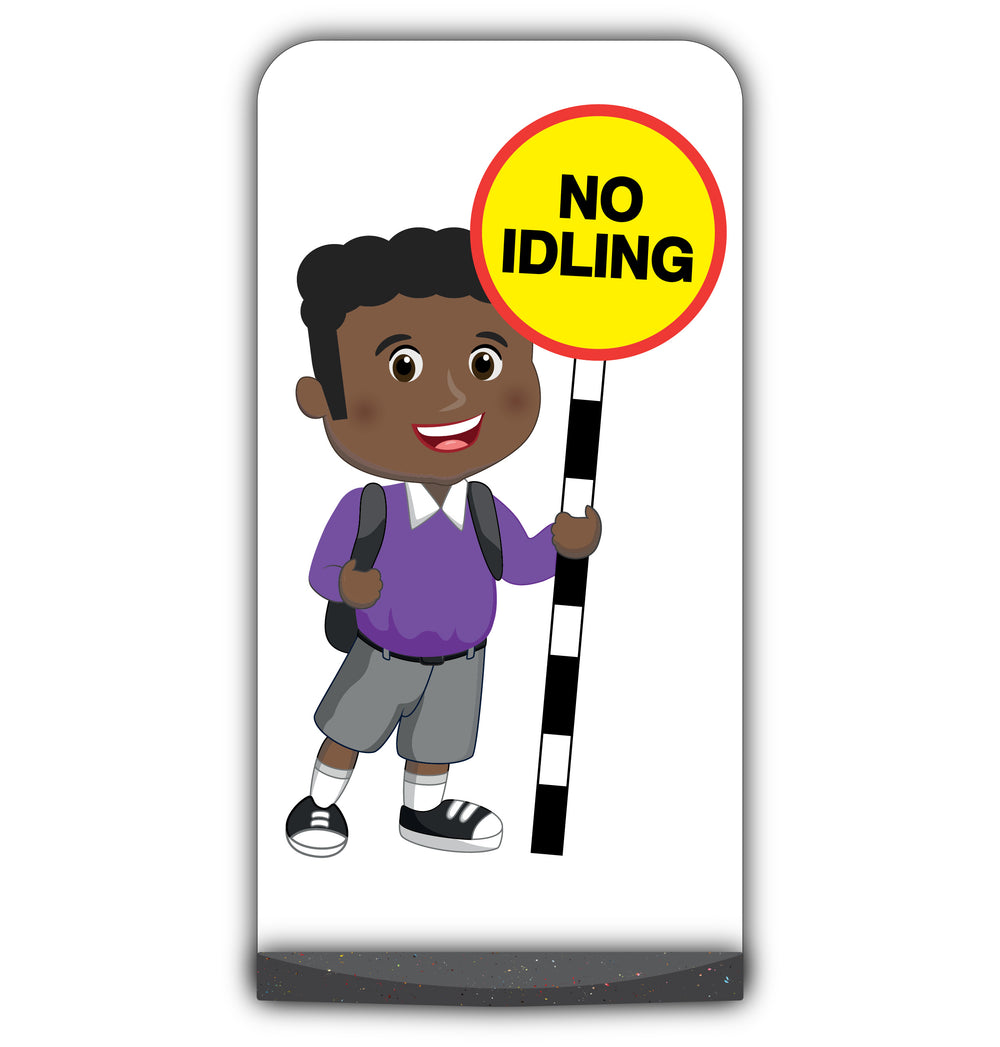 School Kid Flat Panel Pavement Sign – Toby – No Idling – Purple Uniform