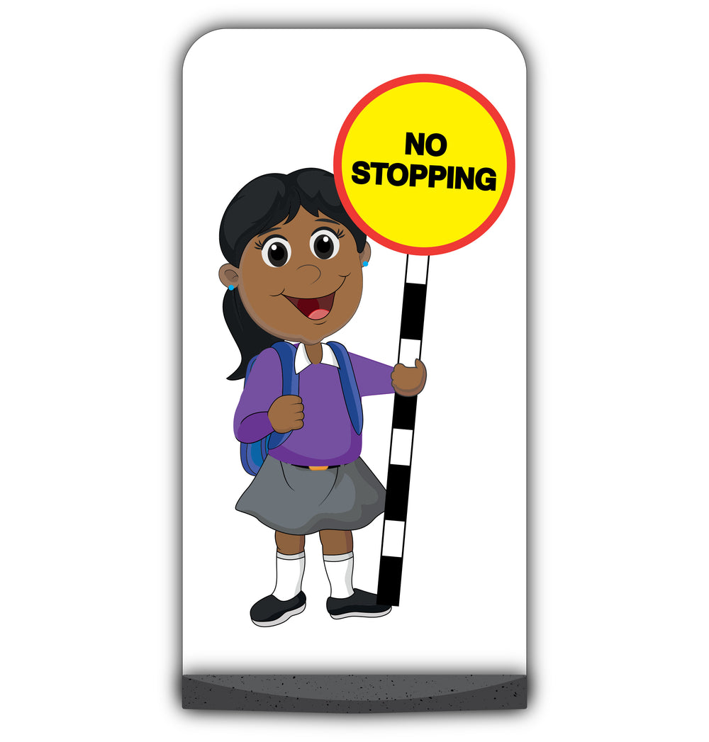 School Kid Flat Panel Pavement Sign – Ruby – No Stopping – Purple Uniform
