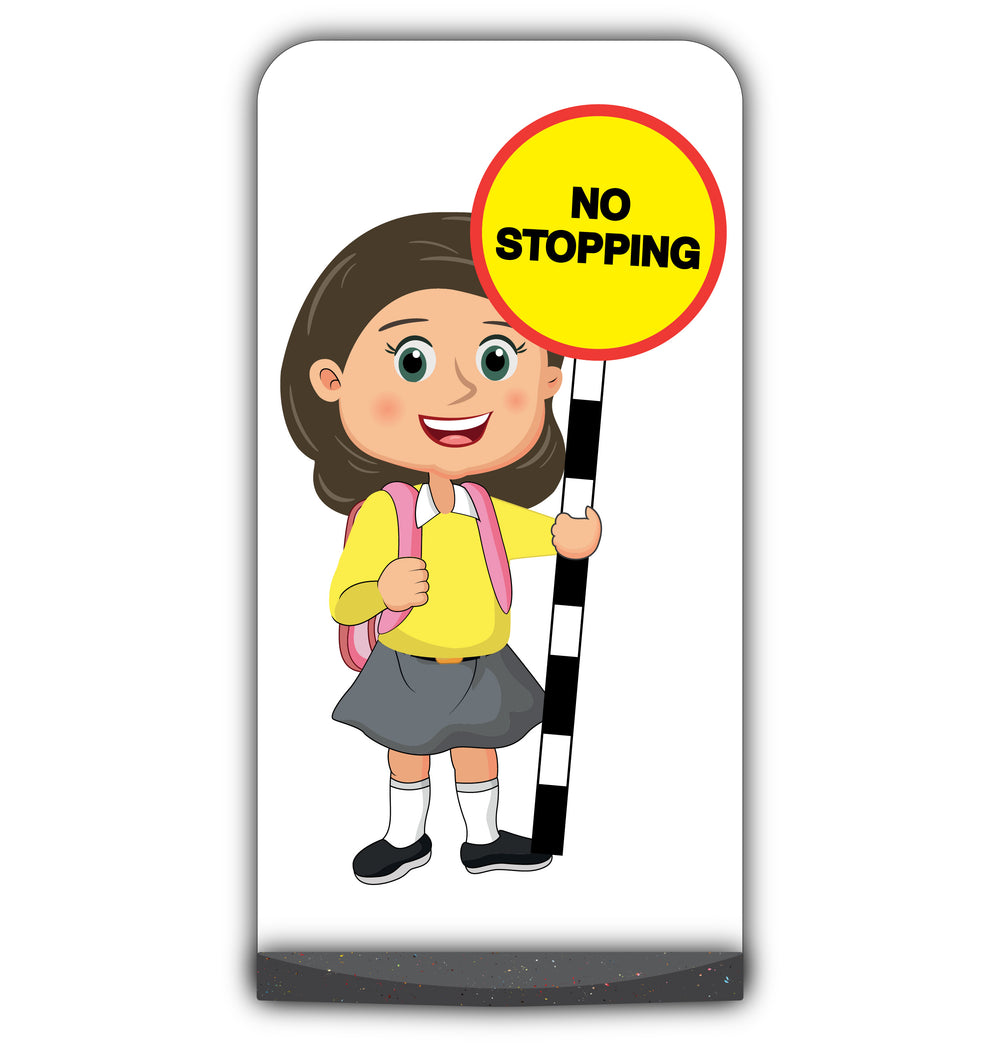 School Kid Flat Panel Pavement Sign – Mollie – No Stopping – Yellow Uniform