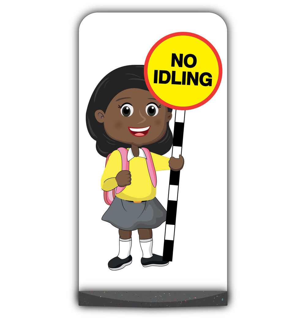 School Kid Flat Panel Pavement Sign – Naomi – No Idling – Yellow Uniform