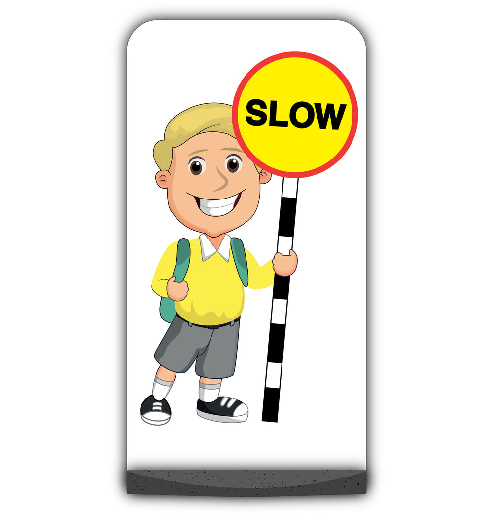 School Kid Flat Panel Pavement Sign – Finn – Slow – Yellow Uniform