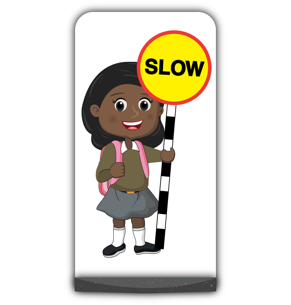 School Kid Flat Panel Pavement Sign – Naomi – Slow – Brown Uniform