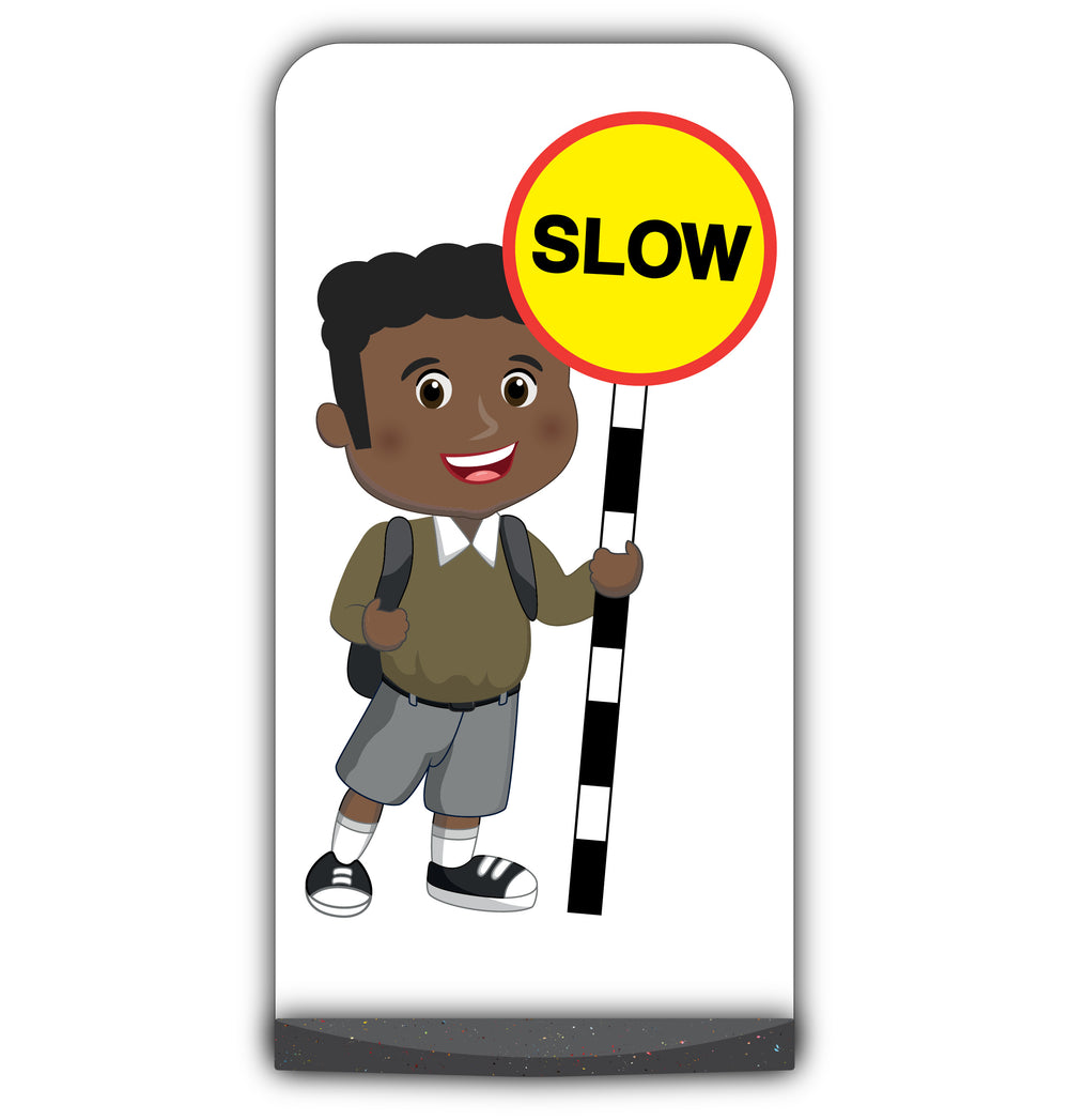 School Kid Flat Panel Pavement Sign – Toby – Slow – Brown Uniform