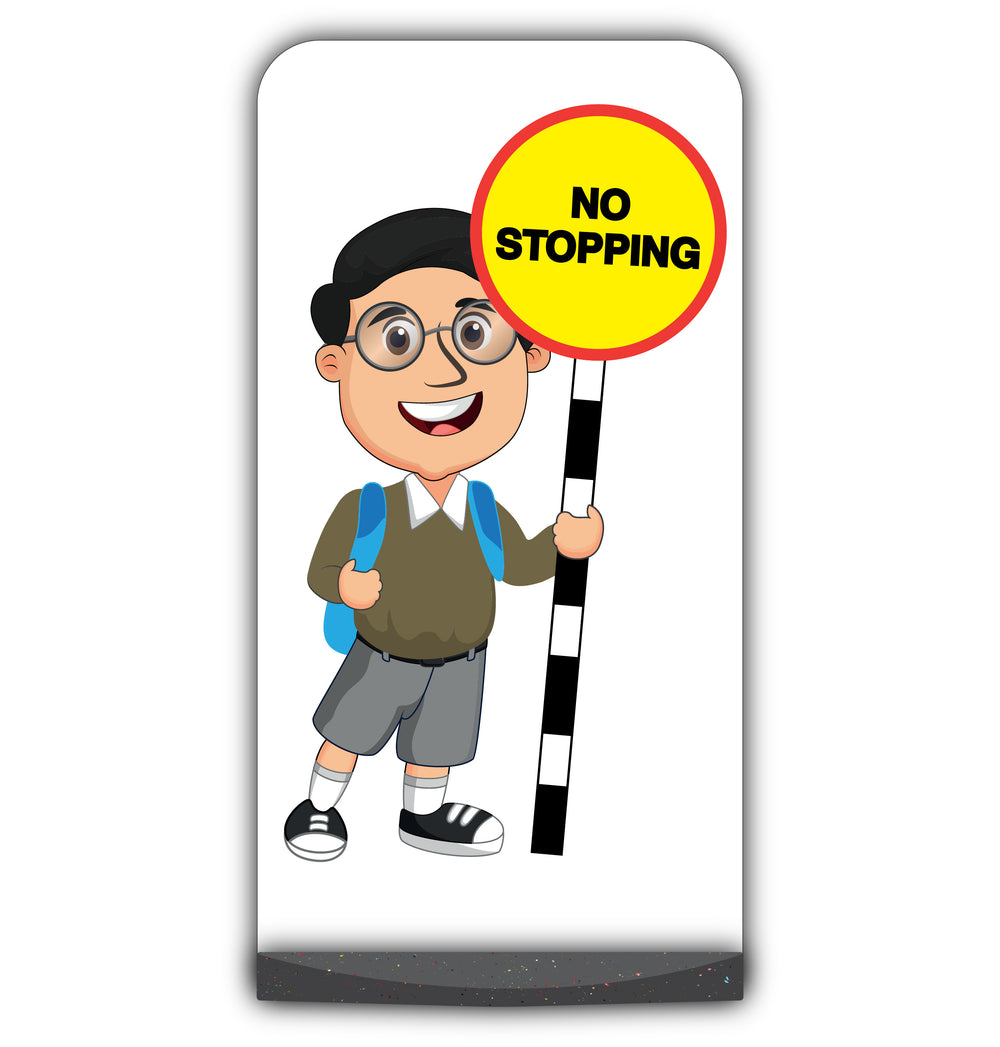 School Kid Flat Panel Pavement Sign – Liam – No Stopping – Brown Uniform
