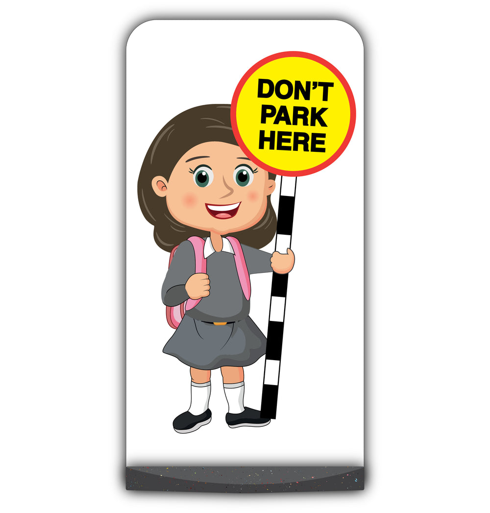 School Kid Flat Panel Pavement Sign – Mollie – Don’t Park Here – Grey Uniform