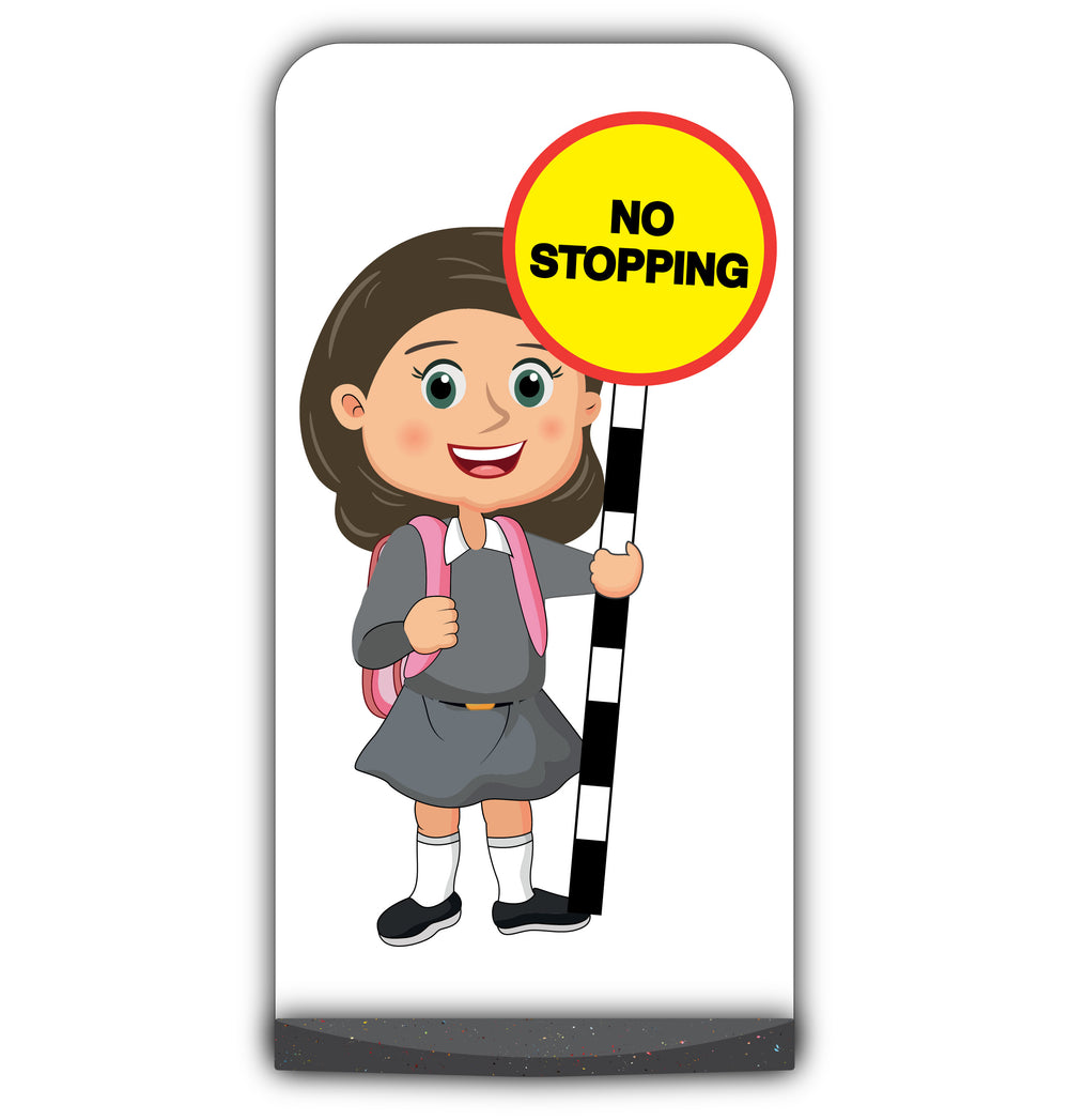 School Kid Flat Panel Pavement Sign – Mollie – No Stopping – Grey Uniform