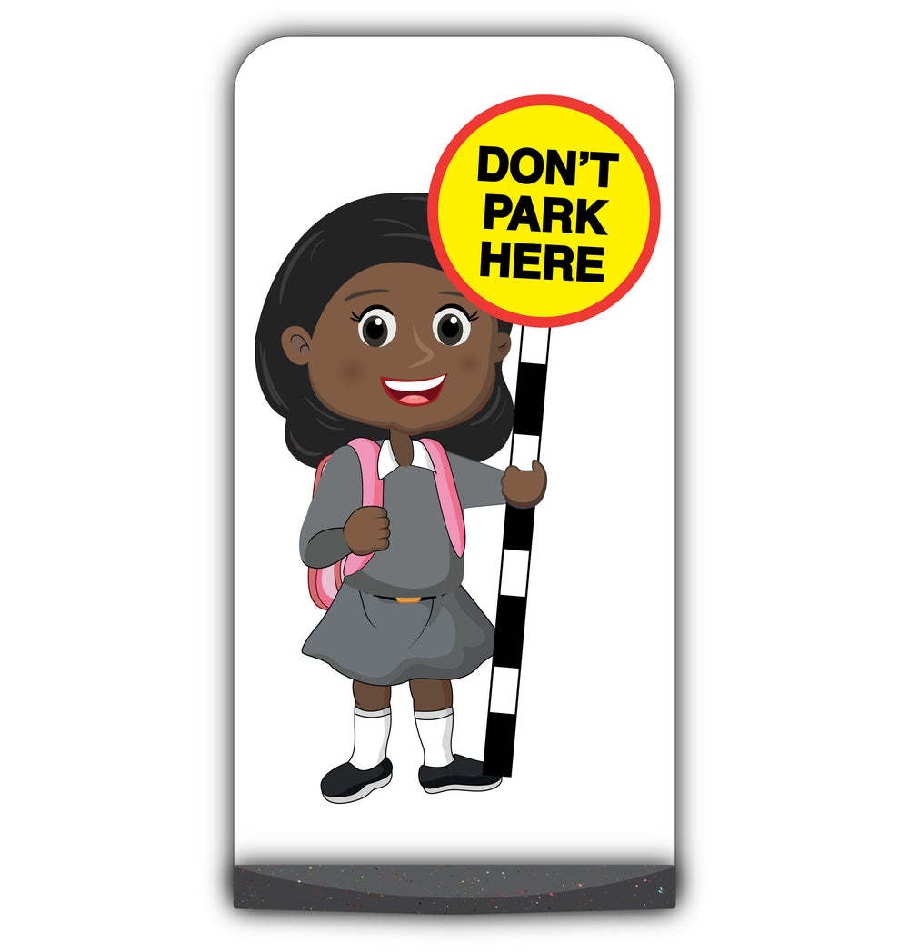 School Kid Flat Panel Pavement Sign – Naomi – Don’t Park Here – Grey Uniform