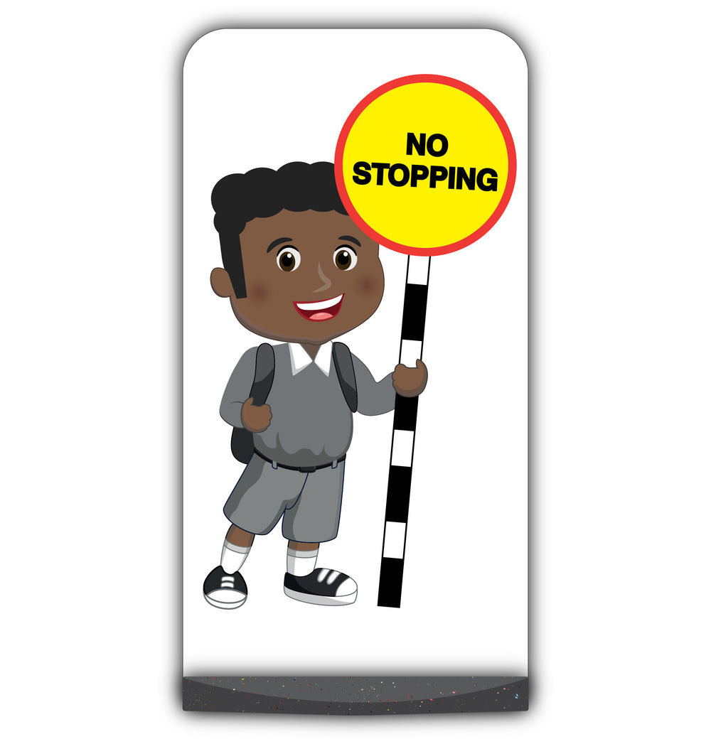 School Kid Flat Panel Pavement Sign – Toby – No Stopping – Grey Uniform