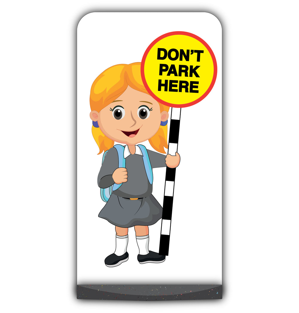 School Kid Flat Panel Pavement Sign – Jess – Don’t Park Here – Grey Uniform