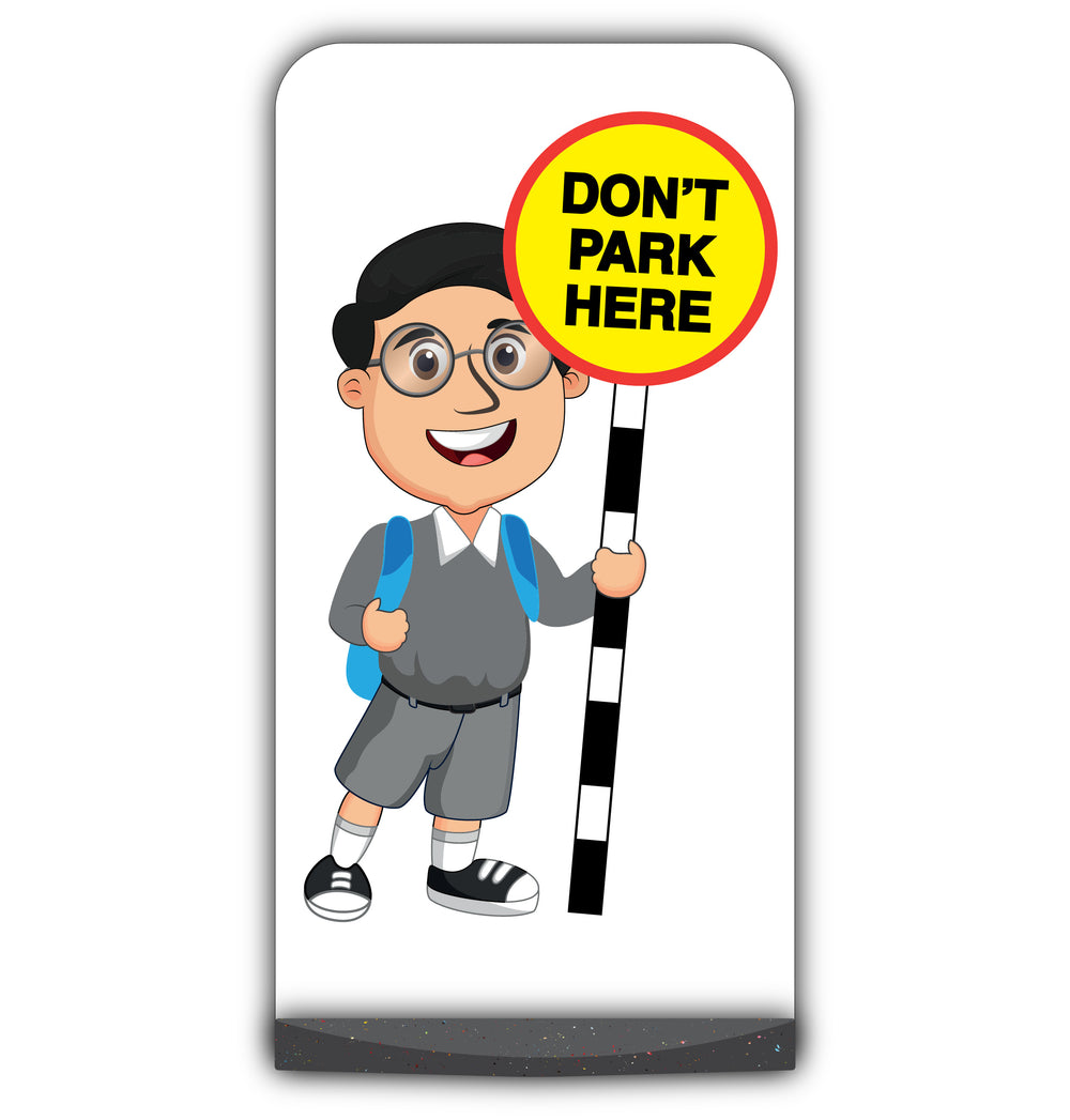 School Kid Flat Panel Pavement Sign – Liam – Don’t Park Here – Grey Uniform