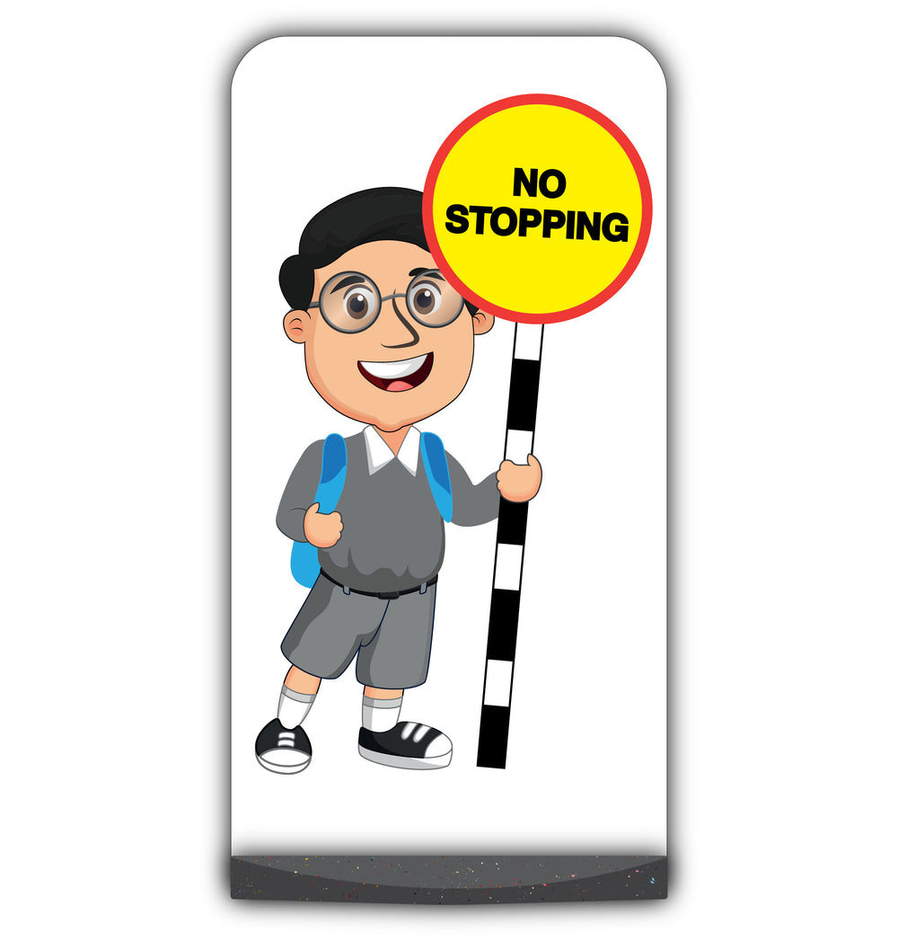 School Kid Flat Panel Pavement Sign – Liam – No Stopping – Grey Uniform