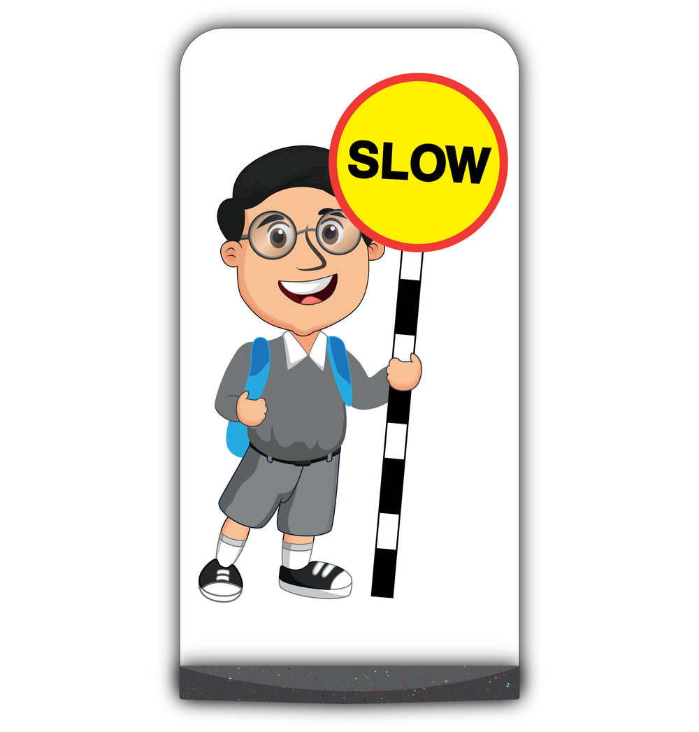 School Kid Flat Panel Pavement Sign – Liam – Slow – Grey Uniform