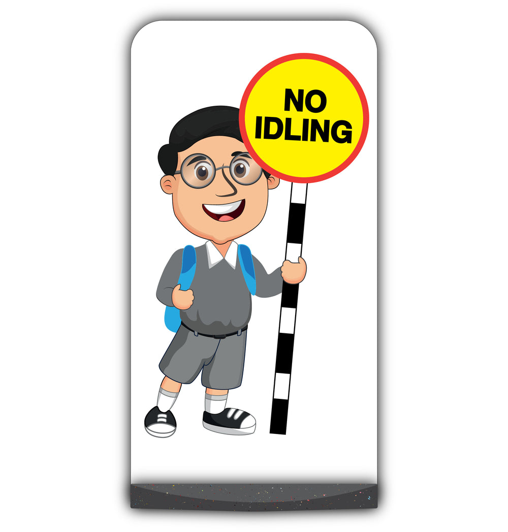 School Kid Flat Panel Pavement Sign – Liam – No Idling – Grey Uniform