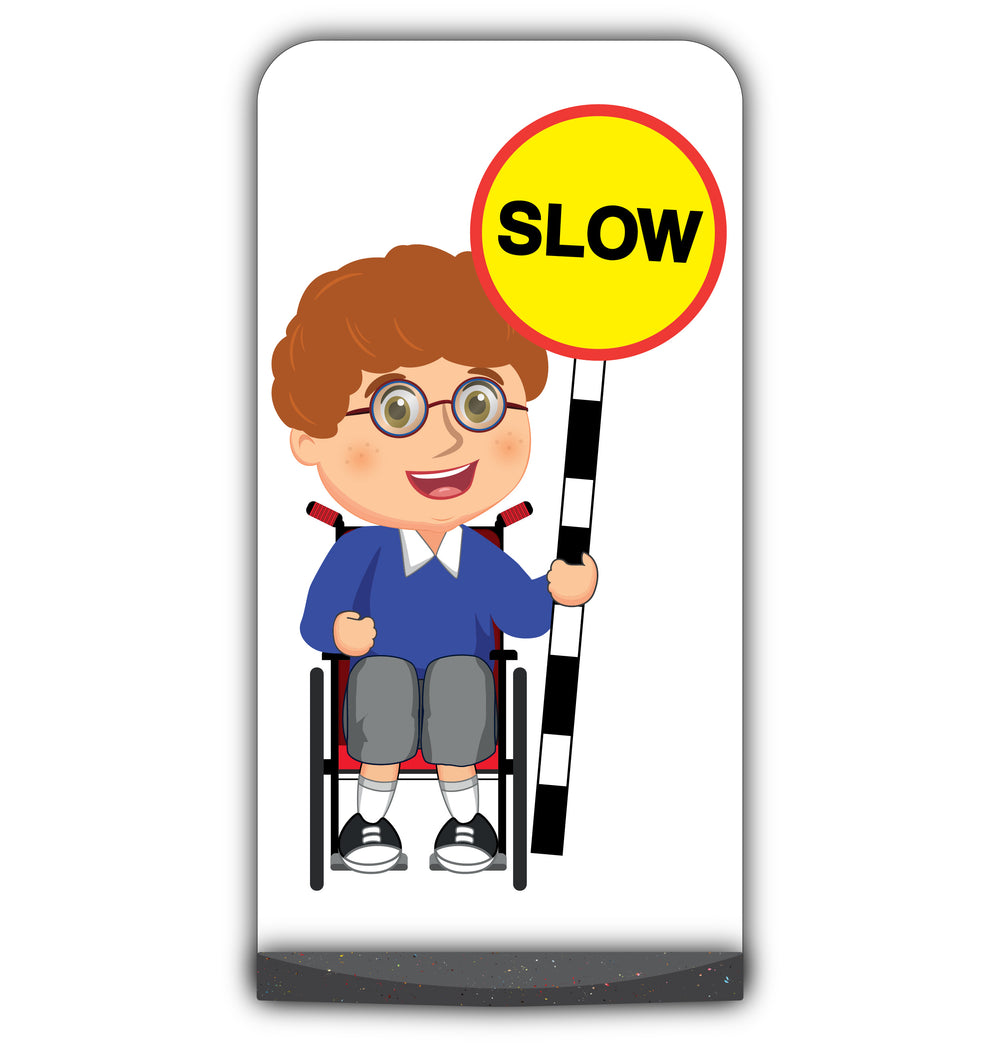 School Kid Flat Panel Pavement Sign – Ben – Slow – Blue Uniform