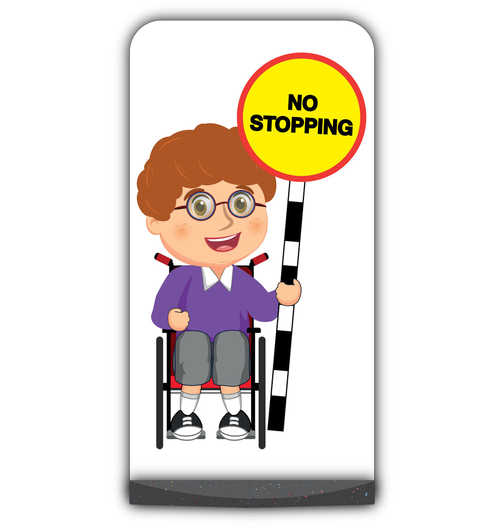 School Kid Flat Panel Pavement Sign – Ben – No Stopping – Purple Uniform