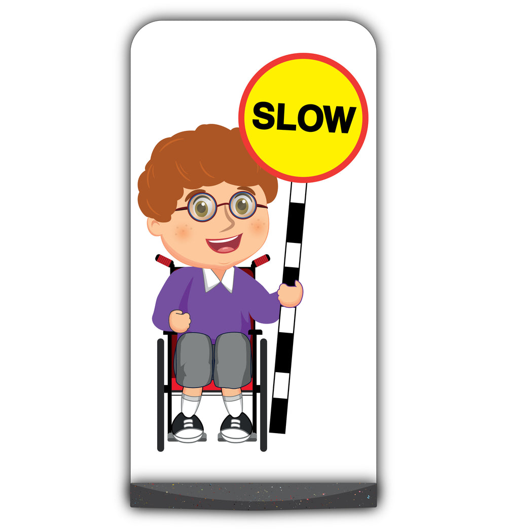 School Kid Flat Panel Pavement Sign – Ben – Slow – Purple Uniform