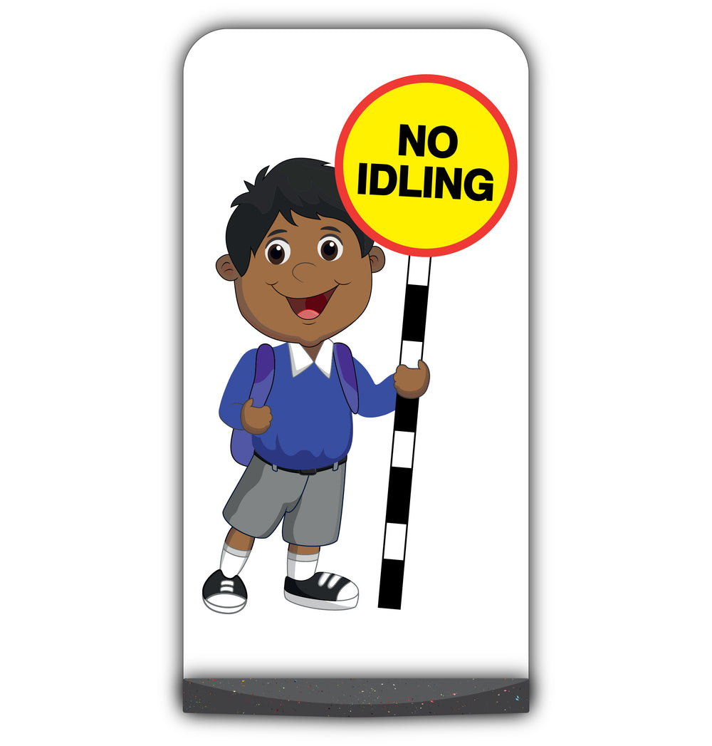 School Kid Flat Panel Pavement Sign – Kamal – No Idling – Blue Uniform
