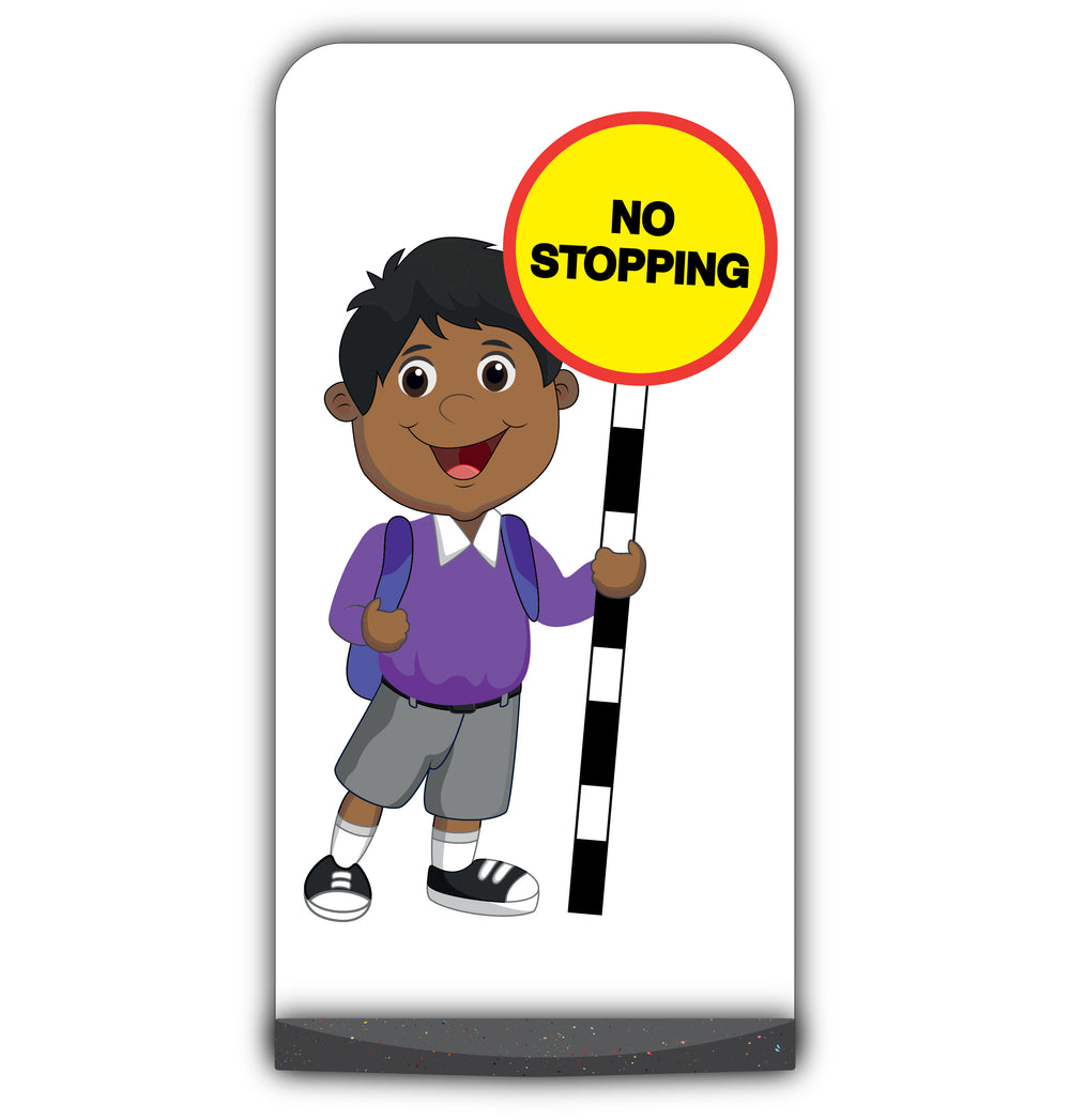 School Kid Flat Panel Pavement Sign – Kamal – No Stopping – Purple Uniform